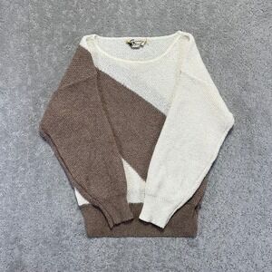 VINTAGE Savion Sweater Girls Size 12 Brown White Rayon Nylon Blend Knit Pullover